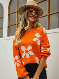 Loose Top Flower Print Winter Casual Sweater