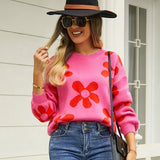 Loose Top Flower Print Winter Casual Sweater