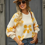 Loose Top Flower Print Winter Casual Sweater