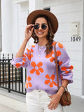 Loose Top Flower Print Winter Casual Sweater