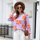 Loose Top Flower Print Winter Casual Sweater