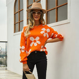 Loose Top Flower Print Winter Casual Sweater