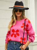 Loose Top Flower Print Winter Casual Sweater