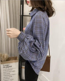 Loose Fit Bell Sleeves Plaid Top