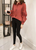 Loose Fit Bell Sleeves Plaid Top